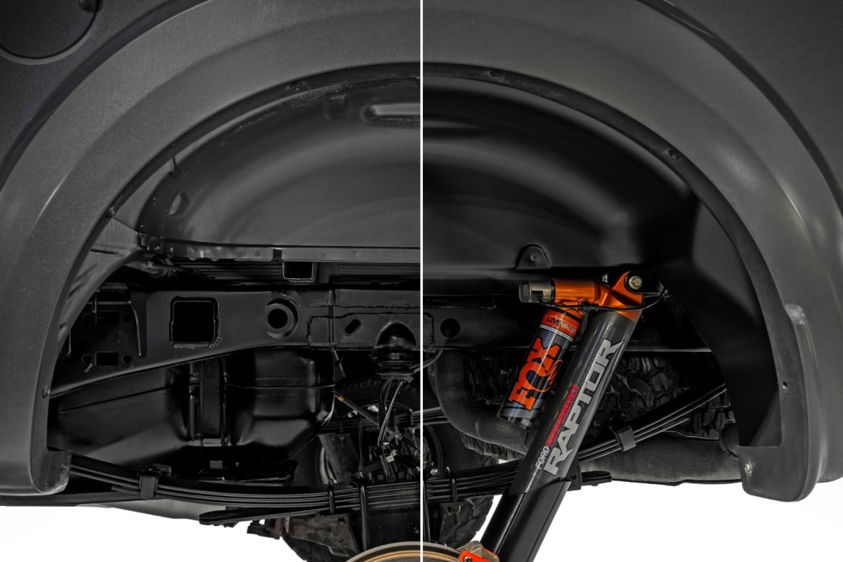 Ford F-150 Raptor Rear Wheel Well Liners - Rough Country - All-Black - 4WD - '17-'20